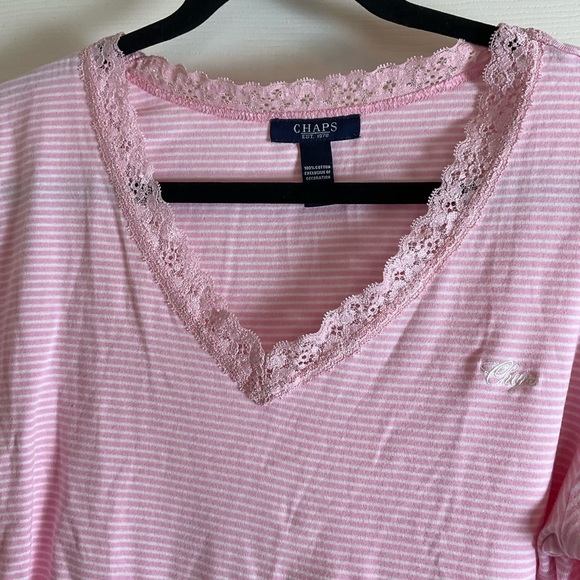 CHAPS SZ XL pink/white Stripe Long Sleeve Shirt W/ Lace Top Blouse - Picture 3 of 9
